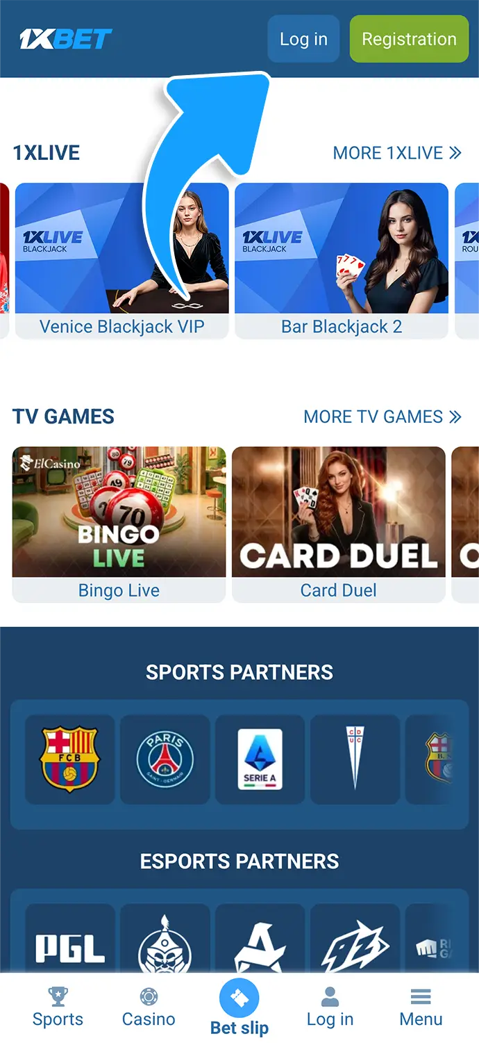 Find Log In at the top right and tap it