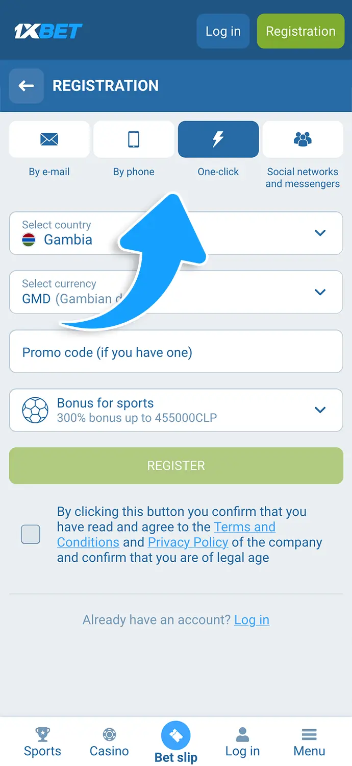 Pick a sign-up method: one-click, phone number, email, or social network
