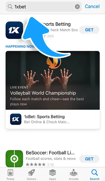 Search for 1xBet in the App Store, and open the listing