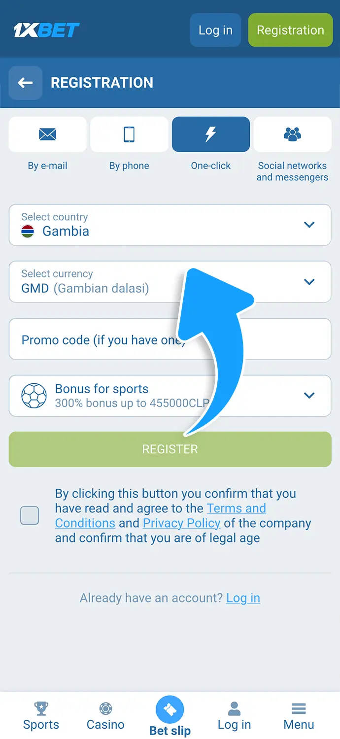 Set Gambia as the country and select a currency